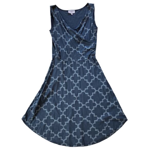 Blue Platypus Faux Wrap Trellis Print Dress Size Small Bamboo Fiber Indie Summer - Picture 1 of 6